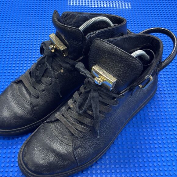 Used Buscemi PadLock Key Buckle Sneakers Size 10 in Black Leather - Picture 1 of 7